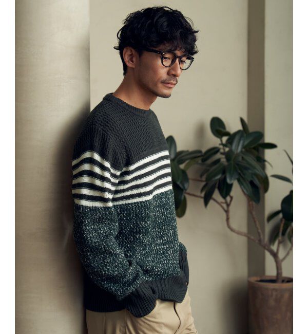 ikka「編地MIXパネルボーダーニット」|プルオーバー|