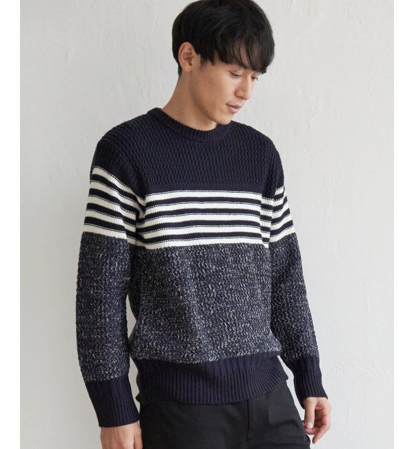 ikka「編地MIXパネルボーダーニット」|プルオーバー|