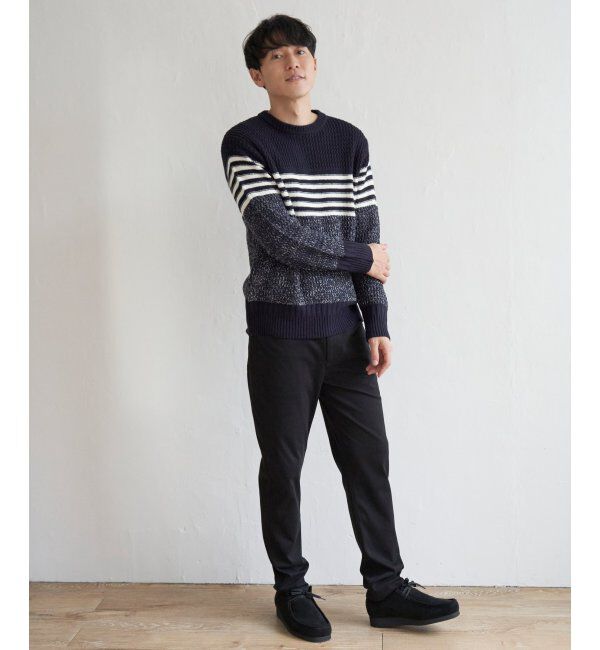 ikka「編地MIXパネルボーダーニット」|プルオーバー|