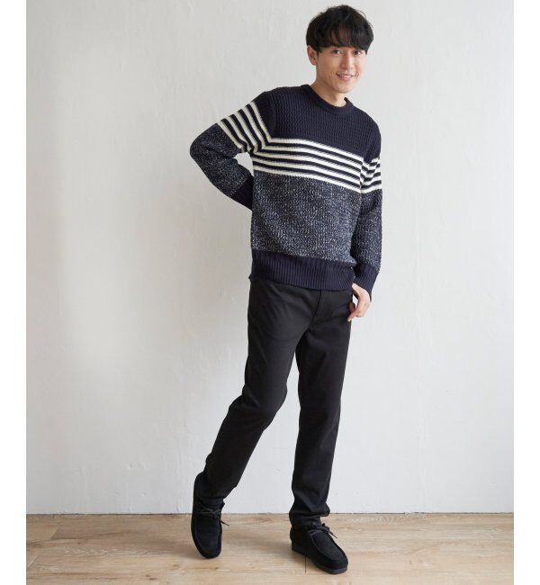 ikka「編地MIXパネルボーダーニット」|プルオーバー|