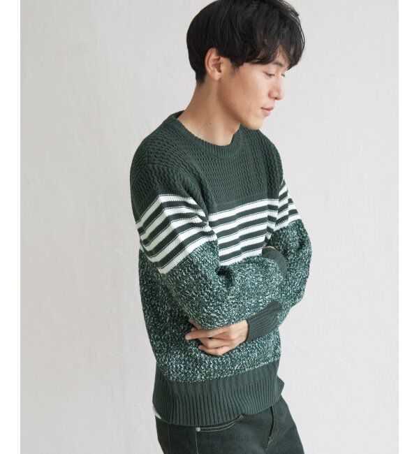 ikka「編地MIXパネルボーダーニット」|プルオーバー|