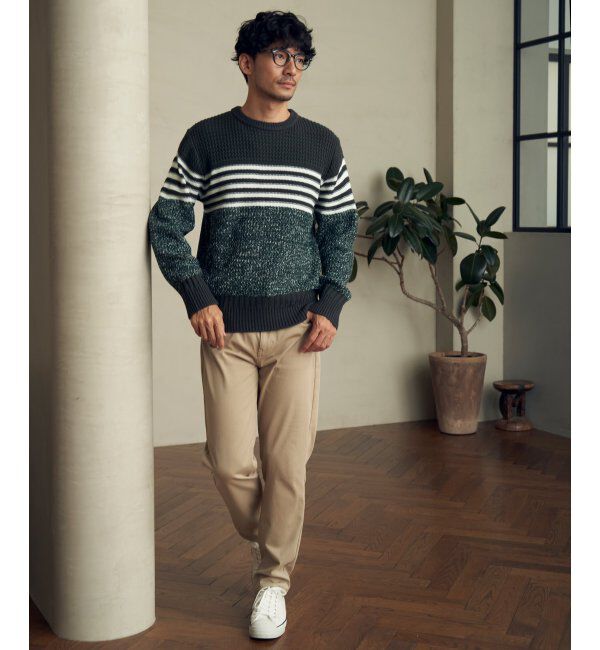ikka「編地MIXパネルボーダーニット」|プルオーバー|