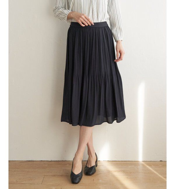 IKKA LOUNGE「シフォンプリーツスカート」|スカート|ネイビー