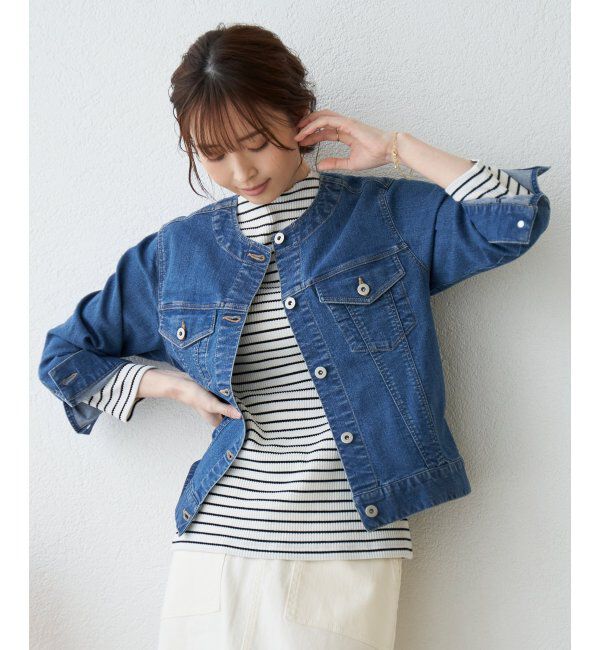 ikka「ストレッチノーカラーデニムGジャン」|その他|