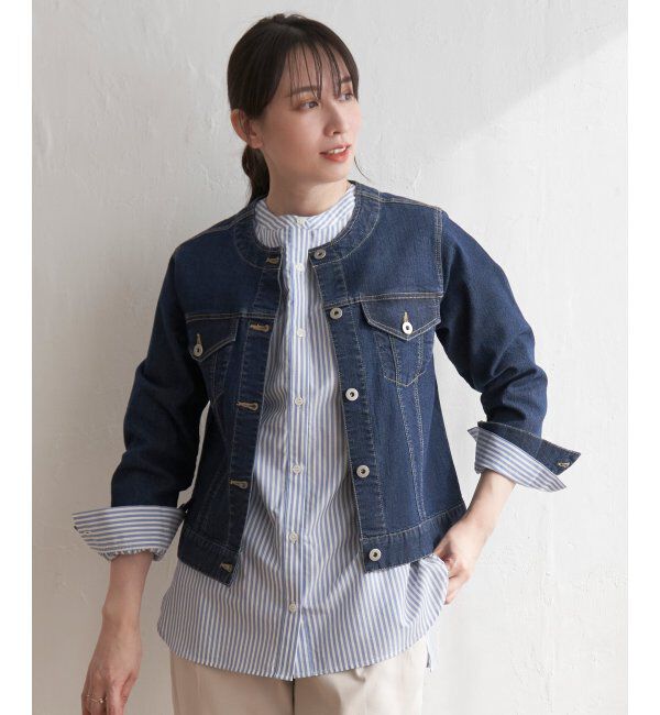 ikka「ストレッチノーカラーデニムGジャン」|その他|ダークネイビー
