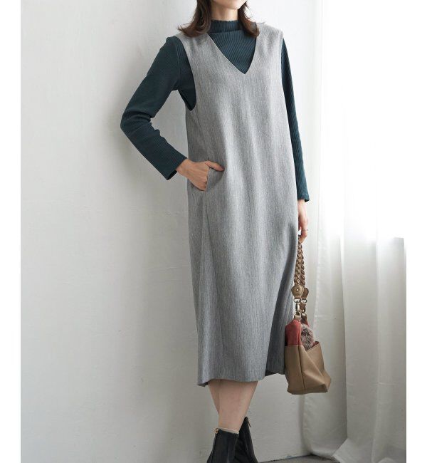 ikka「Vネックジャンパースカート」|ワンピース|ライトグレー