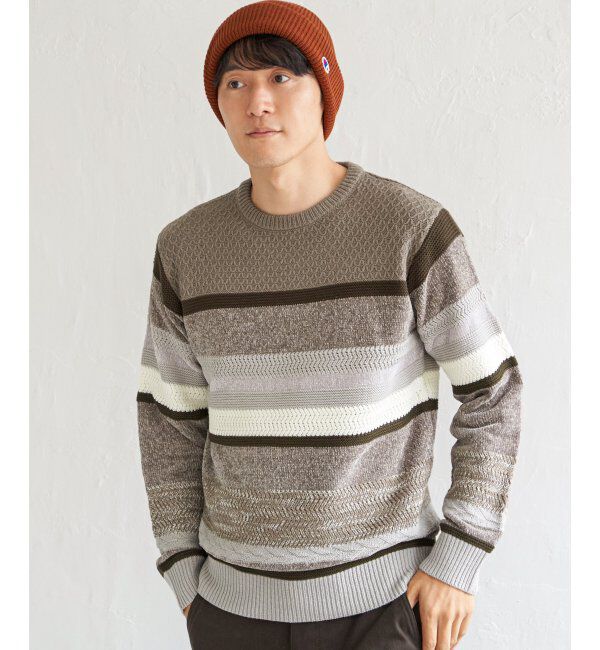 ikka「モールミックスボーダーニット」|プルオーバー|ベージュ