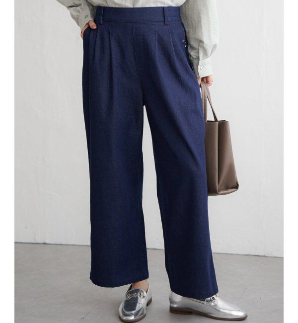 ikka「フロントタックワイドパンツ」|その他|ネイビーブルー
