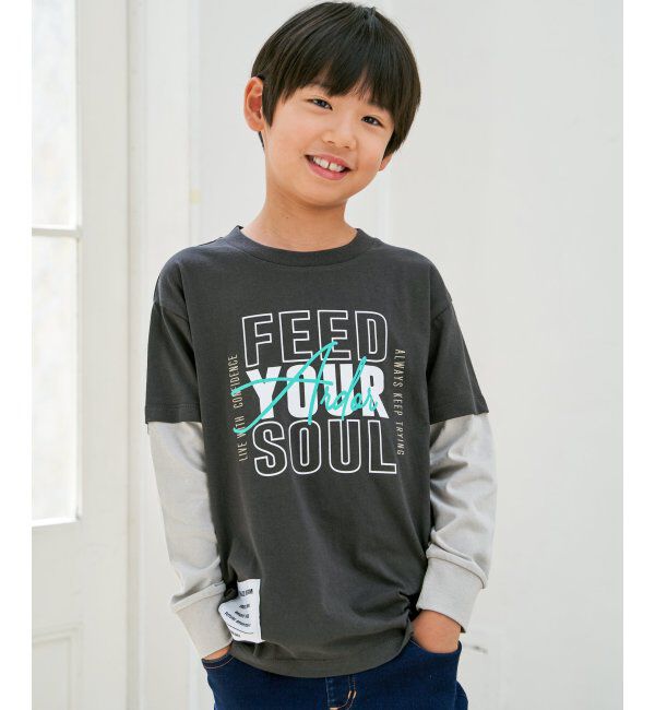 ikka kids「袖レイヤードロゴプリントロンT（120~160cm）」|Tシャツ・カットソー|