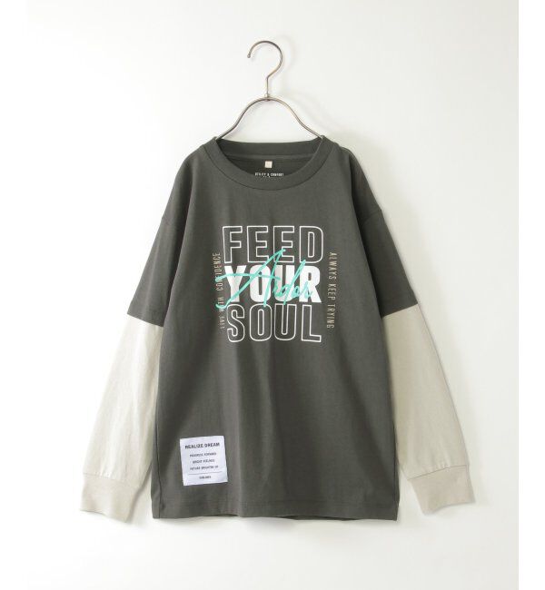 ikka kids「袖レイヤードロゴプリントロンT（120~160cm）」|Tシャツ・カットソー|