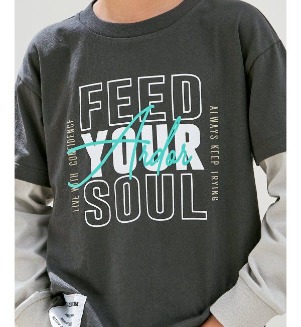 ikka kids「袖レイヤードロゴプリントロンT（120~160cm）」|Tシャツ・カットソー|