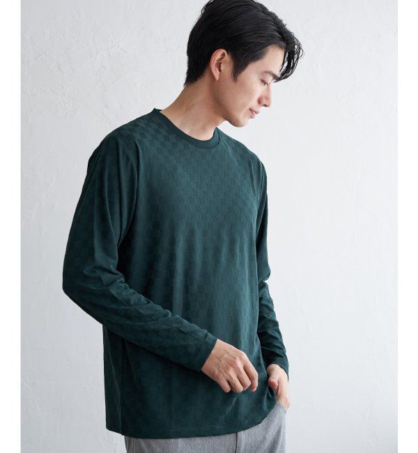 IKKA LOUNGE「リンクスジャカード市松ロンT」|Tシャツ・カットソー|グリーン