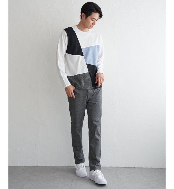 ikka「ブロックスチェックスエード切り替えロンT」|Tシャツ・カットソー|