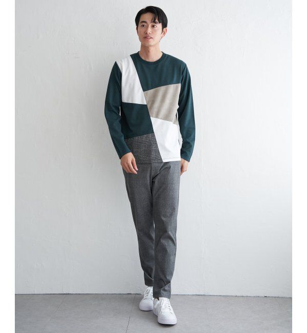 ikka「ブロックスチェックスエード切り替えロンT」|Tシャツ・カットソー|