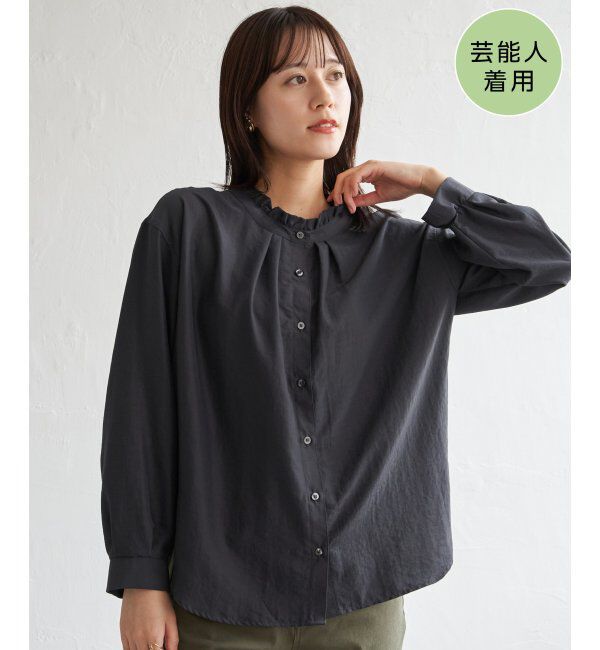 ikka「襟フリル2WAYブラウス」|シャツ・ブラウス|チャコール