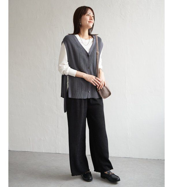 ikka「綿混サイドリボンニットベスト」|ニット・セーター|