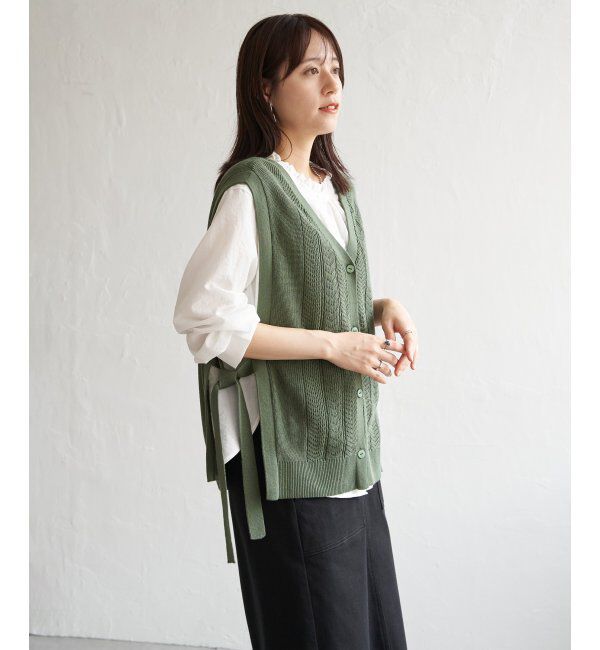 ikka「綿混サイドリボンニットベスト」|ニット・セーター|