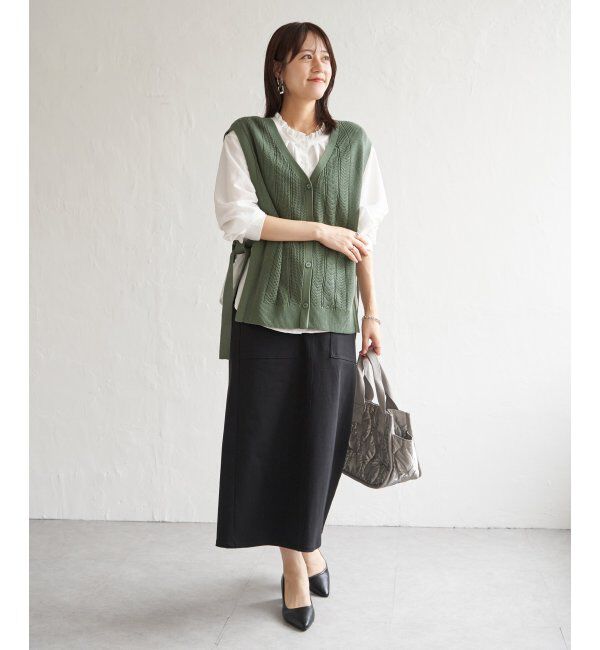 ikka「綿混サイドリボンニットベスト」|ニット・セーター|