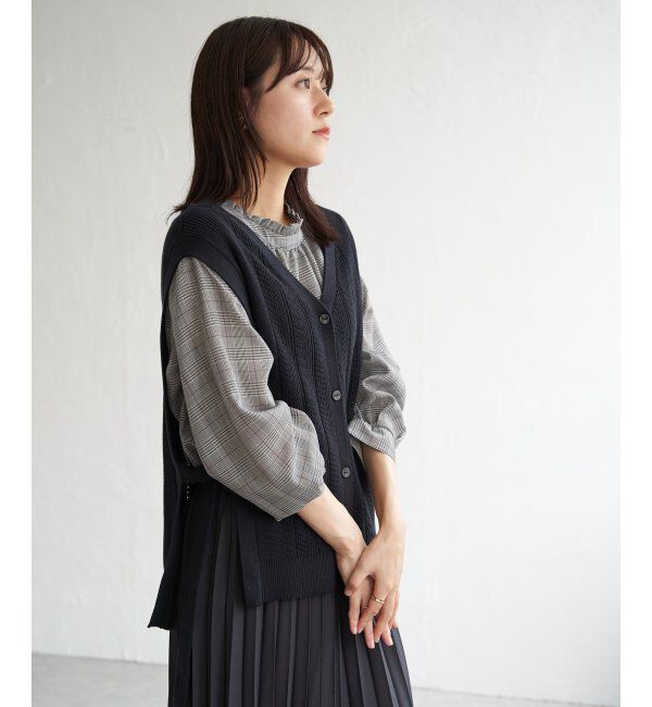 ikka「綿混サイドリボンニットベスト」|ニット・セーター|
