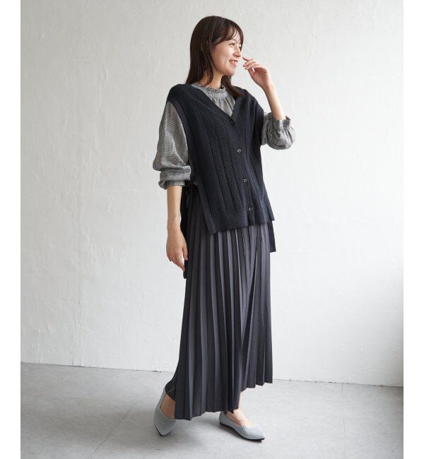 ikka「綿混サイドリボンニットベスト」|ニット・セーター|