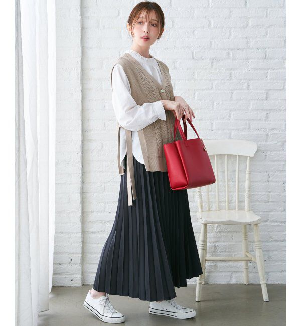 ikka「綿混サイドリボンニットベスト」|ニット・セーター|