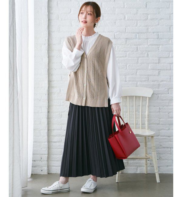 ikka「綿混サイドリボンニットベスト」|ニット・セーター|