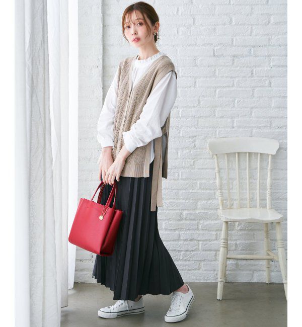 ikka「綿混サイドリボンニットベスト」|ニット・セーター|