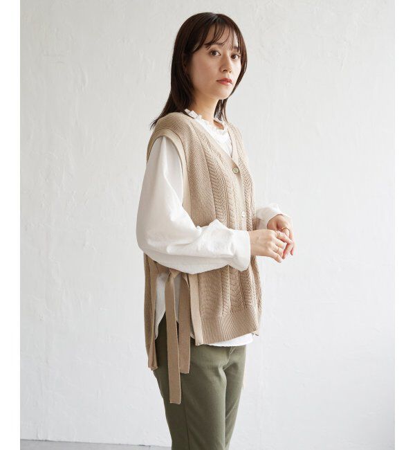 ikka「綿混サイドリボンニットベスト」|ニット・セーター|
