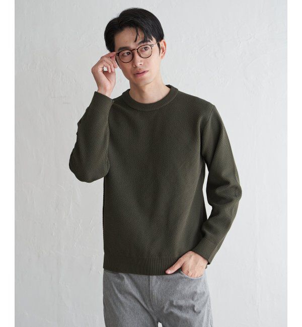 ikka「GOKU楽ニット鹿の子クルー」|プルオーバー|