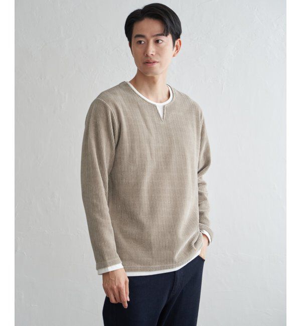 ikka「カットコールキーネックフェイクプルオーバー」|パーカー|