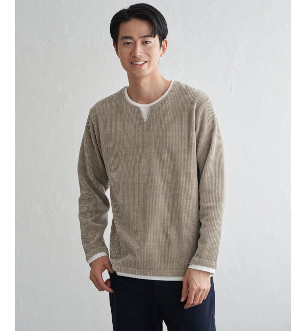 ikka「カットコールキーネックフェイクプルオーバー」|パーカー|ベージュ