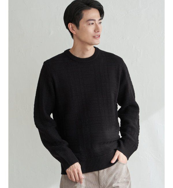 ikka「ジャカードチェックニット」|プルオーバー|