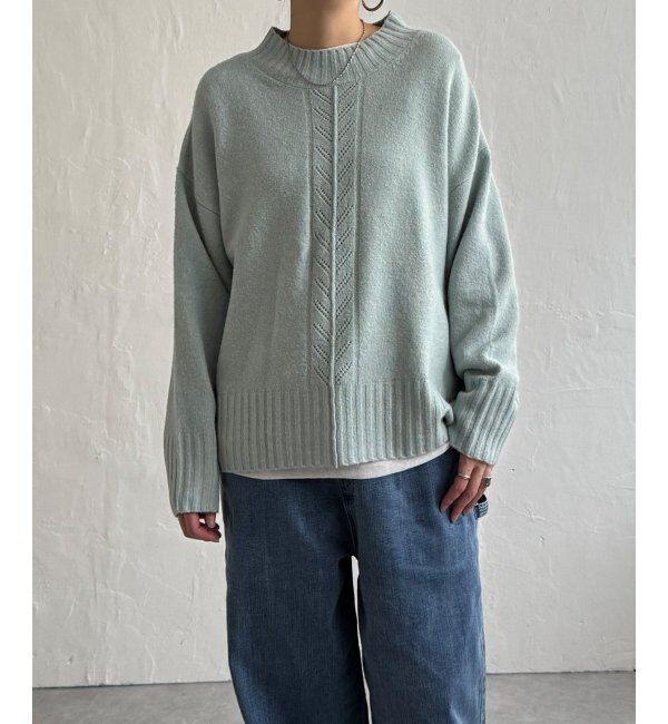 Lbc with Life「透かし柄バックスリットニット」|カーディガン|ミントグリーン