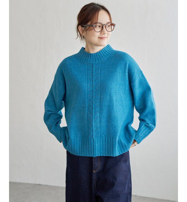 Lbc with Life「透かし柄バックスリットニット」|カーディガン|ブルー