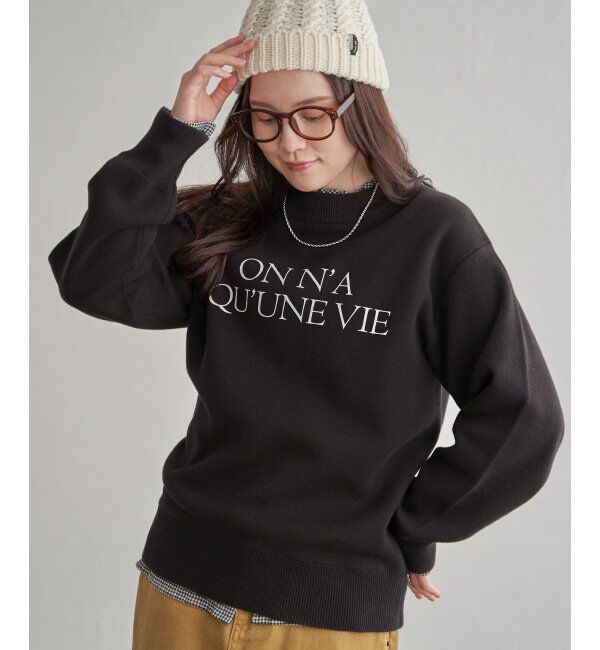 Lbc with Life「スウェットライクロゴプリントニット」|カーディガン|チャコール