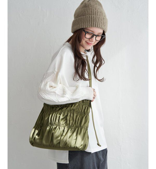 Lbc with Life「ギャザーワンショルダーバッグ」|その他|カーキ