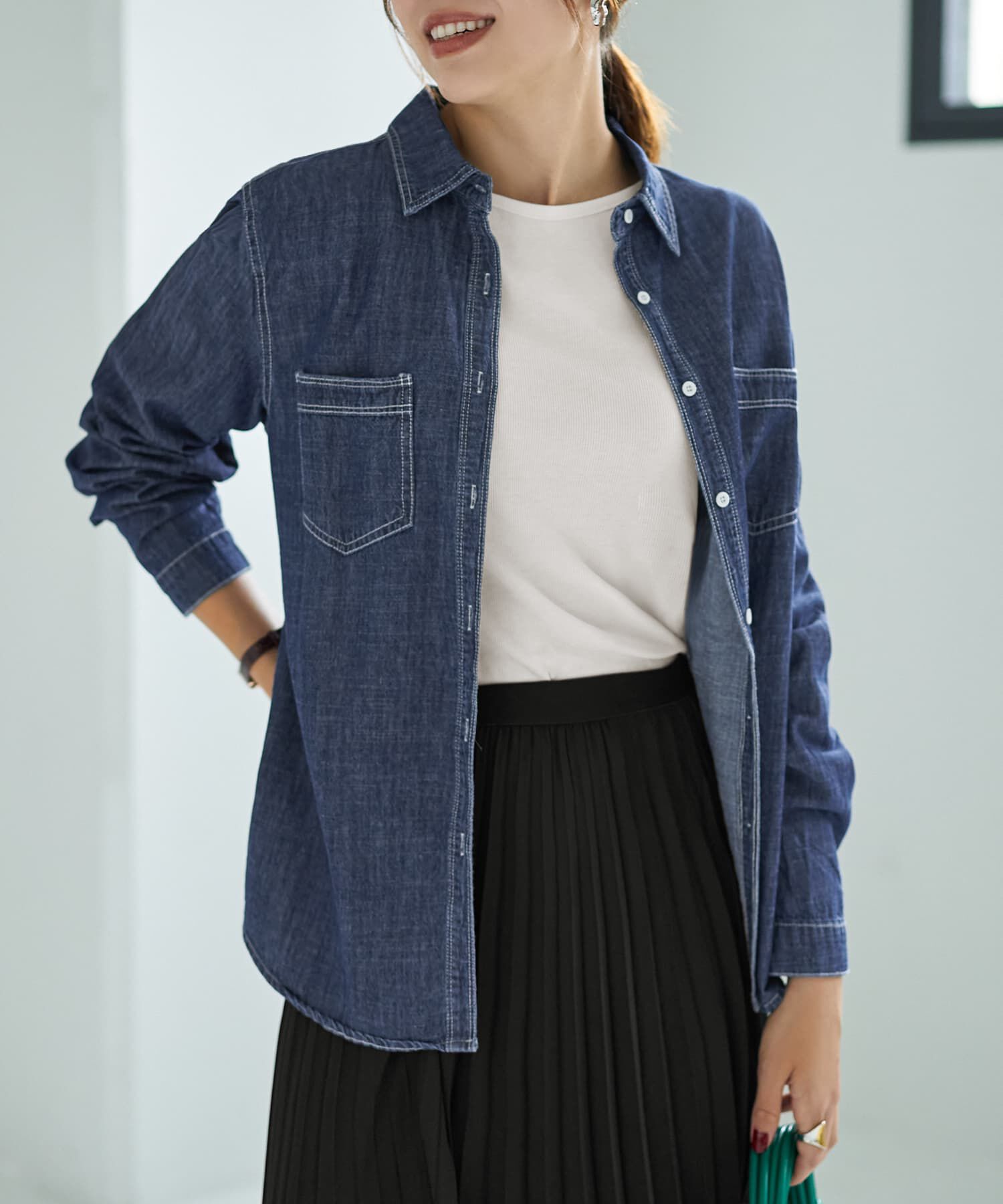 STYLE DELI「織り糸柄状ブリーチデニムシャツ」|シャツ・ブラウス|