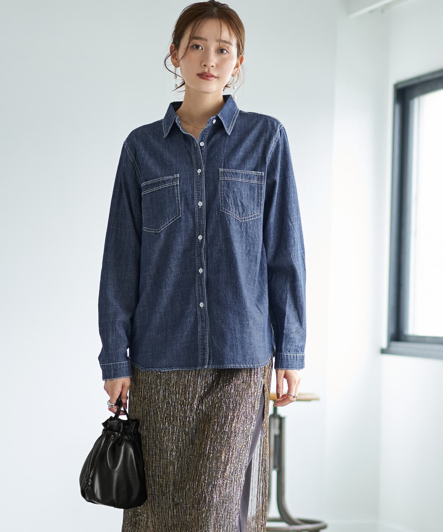 STYLE DELI「織り糸柄状ブリーチデニムシャツ」|シャツ・ブラウス|