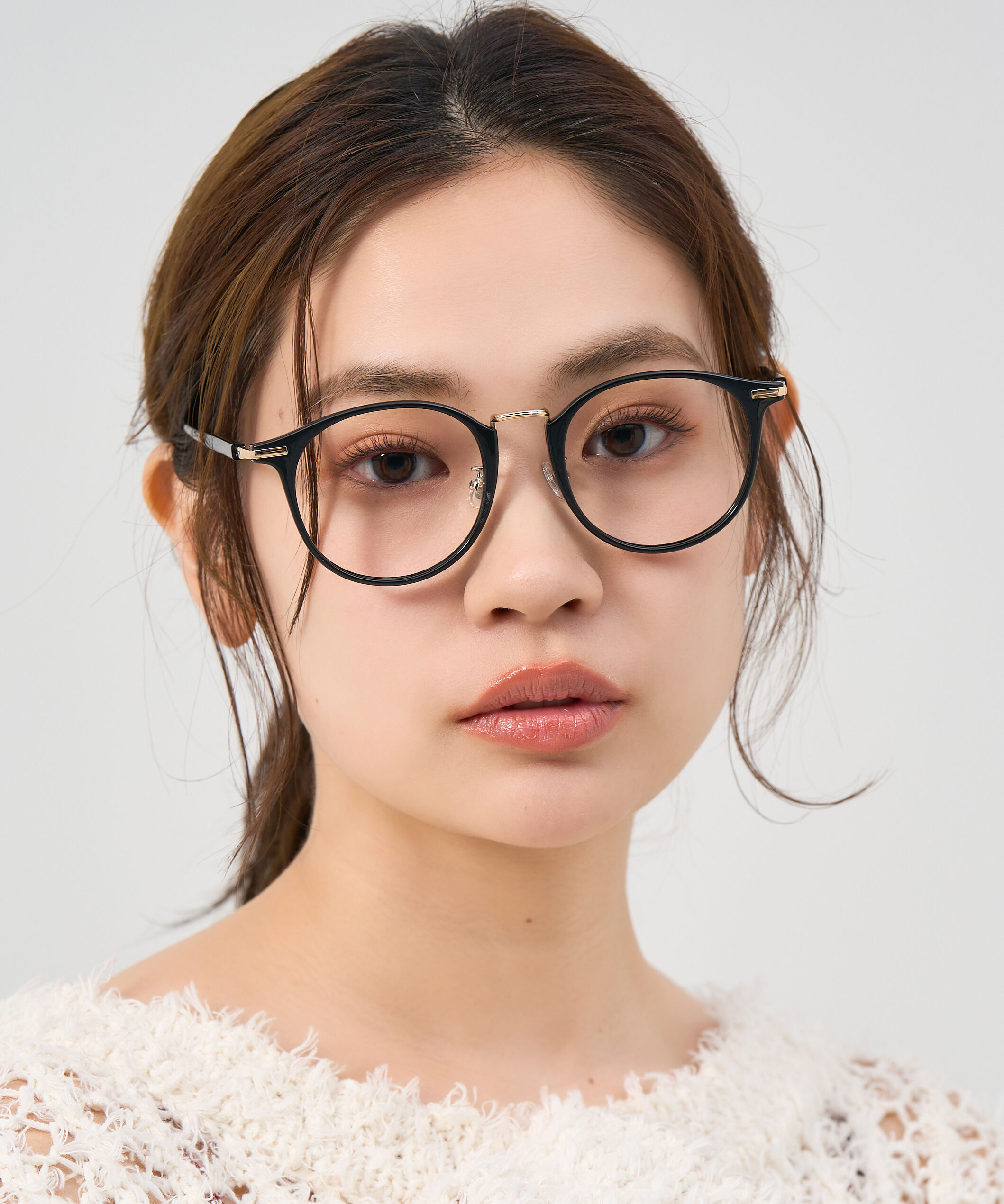  「[中顔面短縮みえメガネ]ボストン型 メガネ｜大きめシェイプがポイント クリアフレーム レンズ交換券付」|メガネ|ブラック