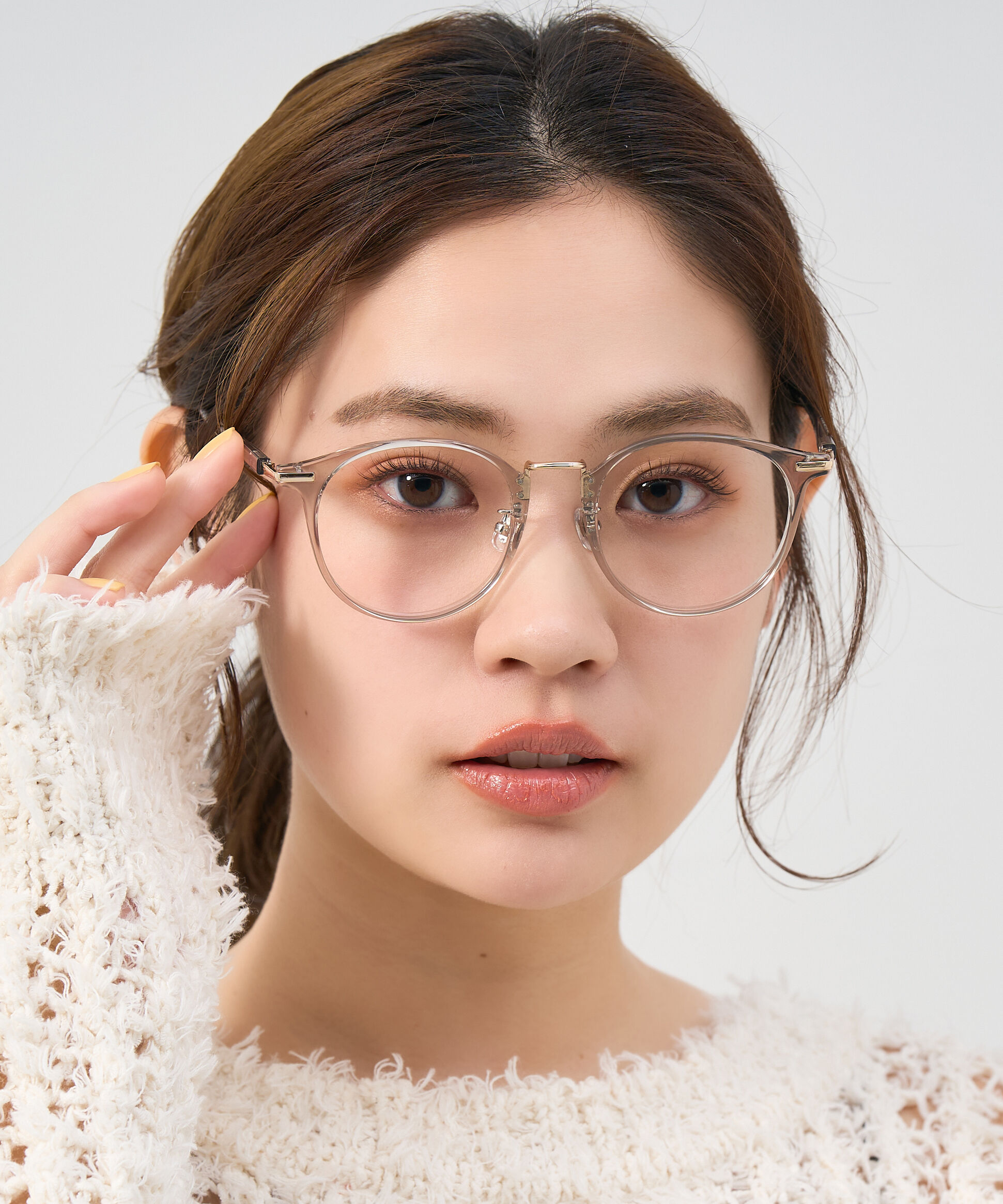  「[中顔面短縮みえメガネ]ボストン型 メガネ｜大きめシェイプがポイント クリアフレーム レンズ交換券付」|メガネ|グレー