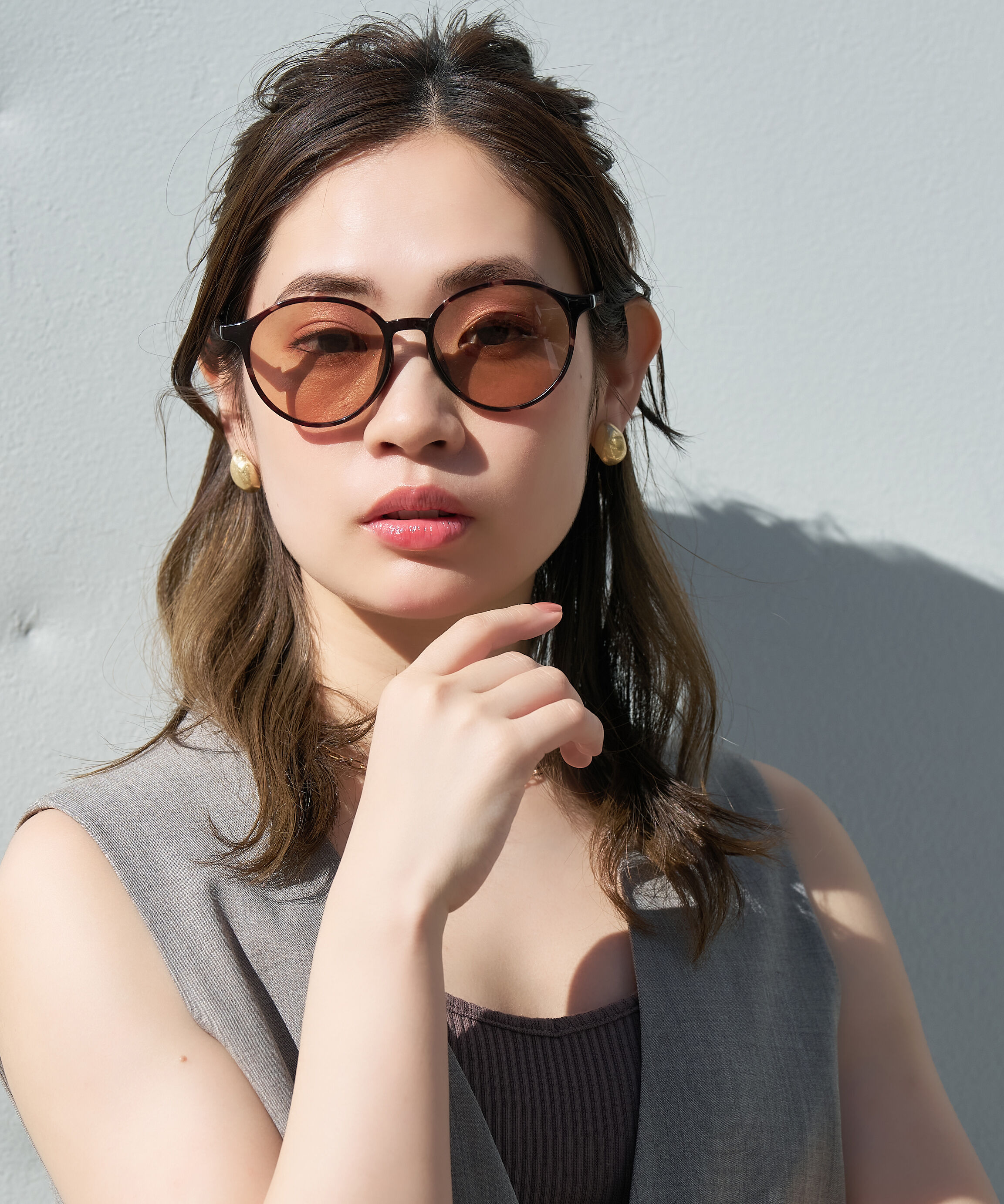  「ボストン型 サングラス｜クリア 黒縁 ライトカラー COLOR SUNGLASSES UVカット 紫外線対策 」|サングラス|ブラウン