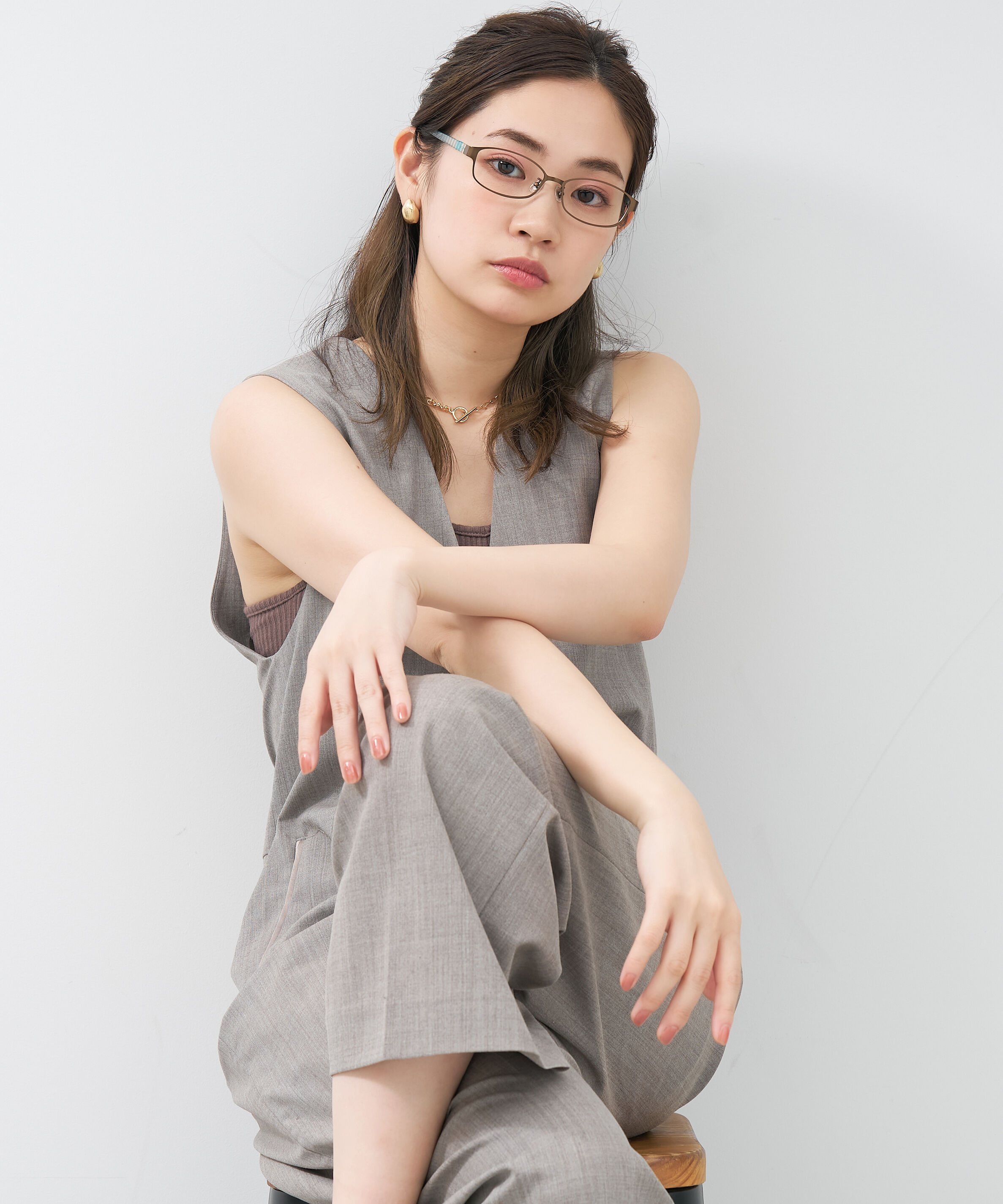  「【アウトレット価格】スクエア型 メガネ｜メタル&times;プラスチック ストライプ レンズ交換券付き」|メガネ|ブラウン