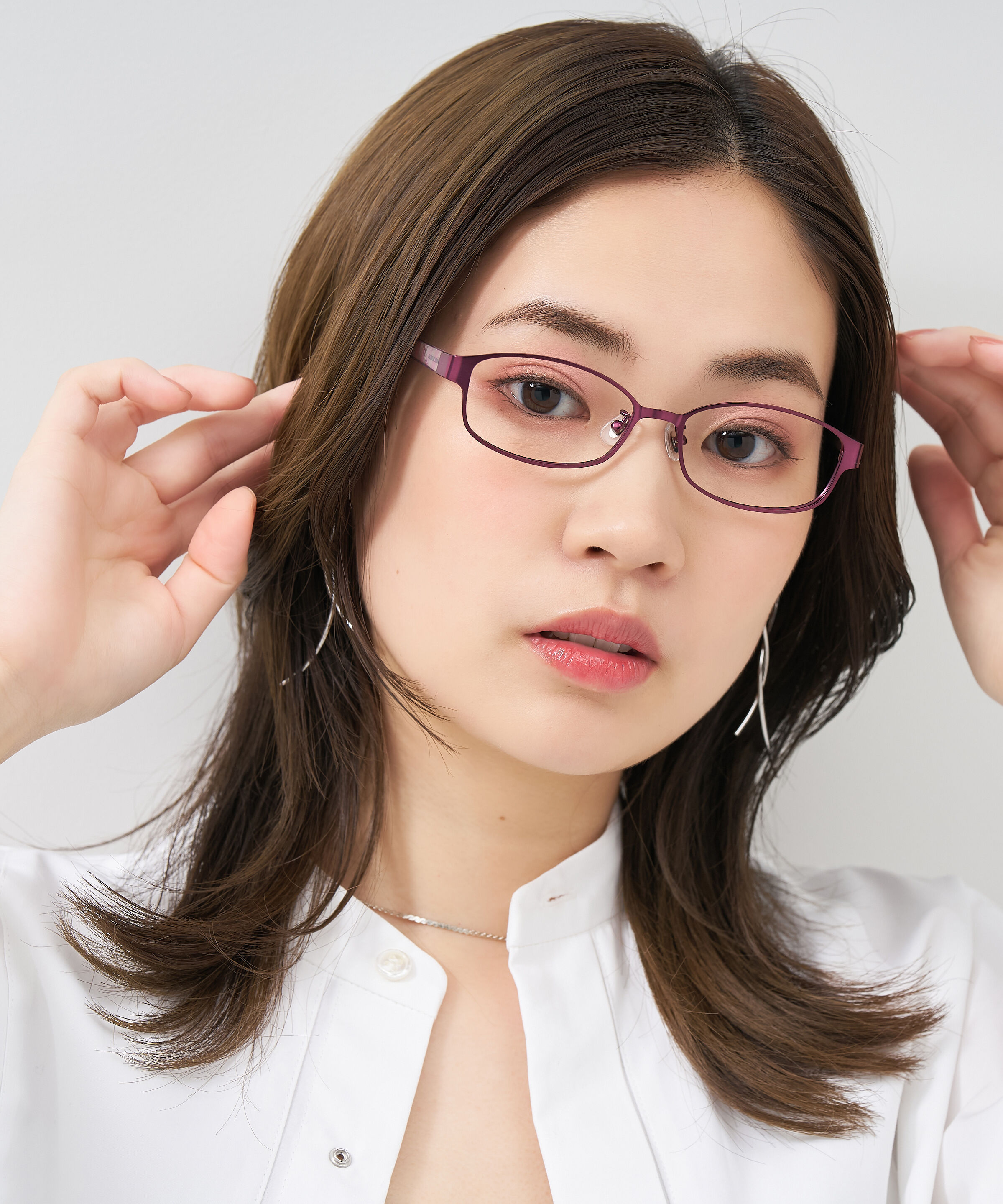  「【アウトレット価格】スクエア型 メガネ｜メタル&times;プラスチック ストライプ レンズ交換券付き」|メガネ|パープル