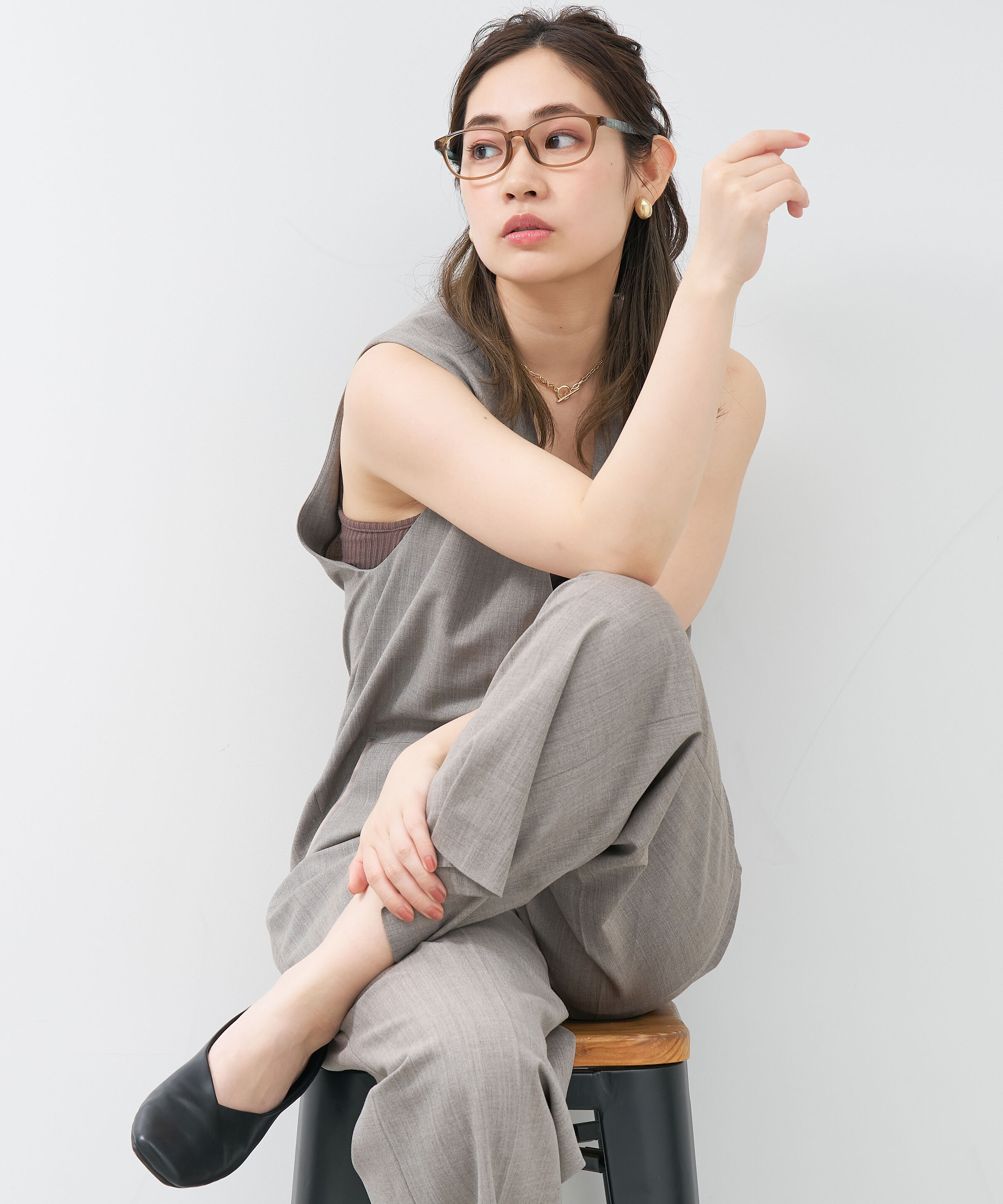  「【アウトレット価格】ウェリントン型 メガネ｜黒縁 クリア ストライプ レンズ交換券付き」|メガネ|ブラウン