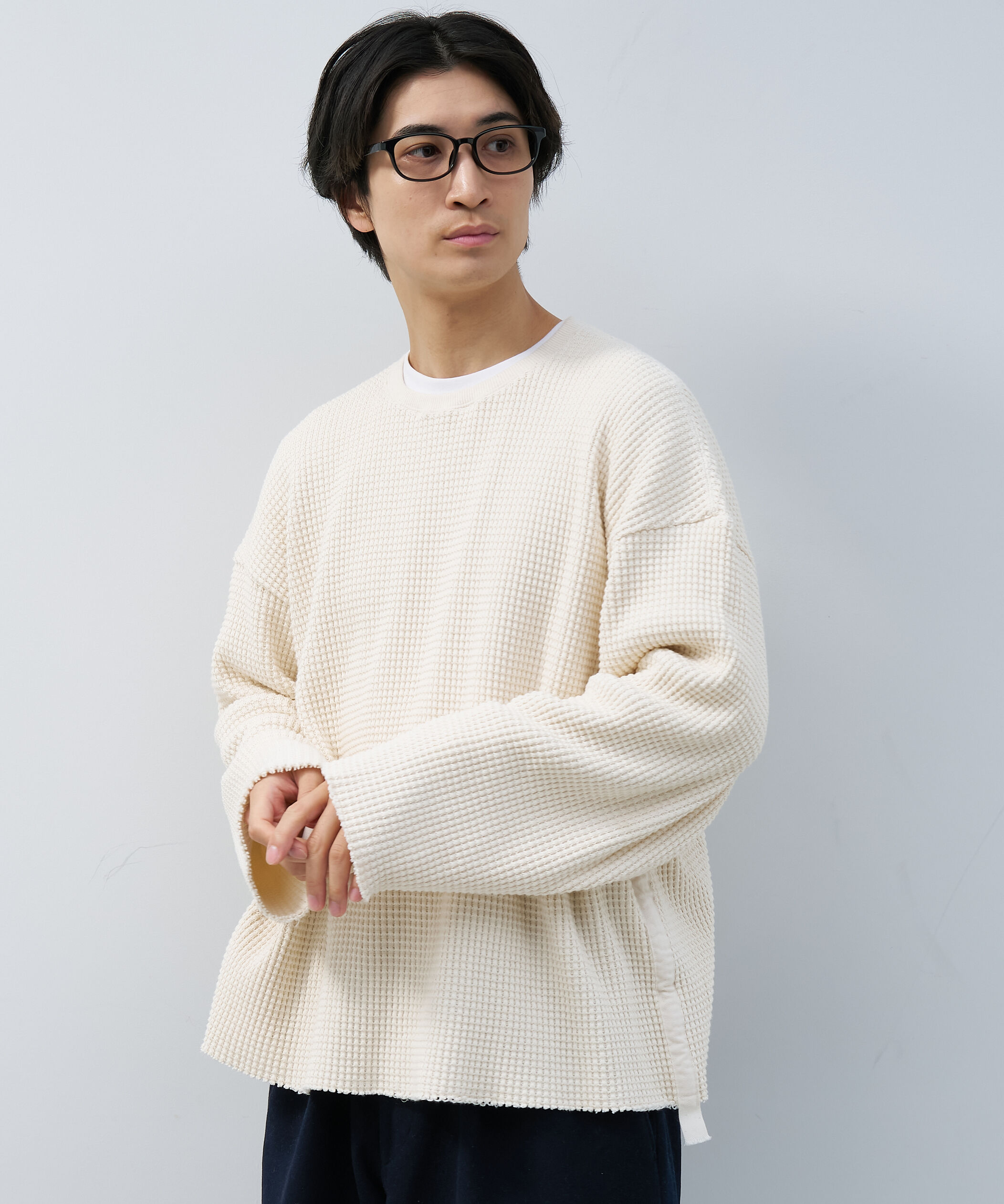  「【アウトレット価格】ウェリントン型 メガネ｜黒縁 クリア ストライプ レンズ交換券付き」|メガネ|