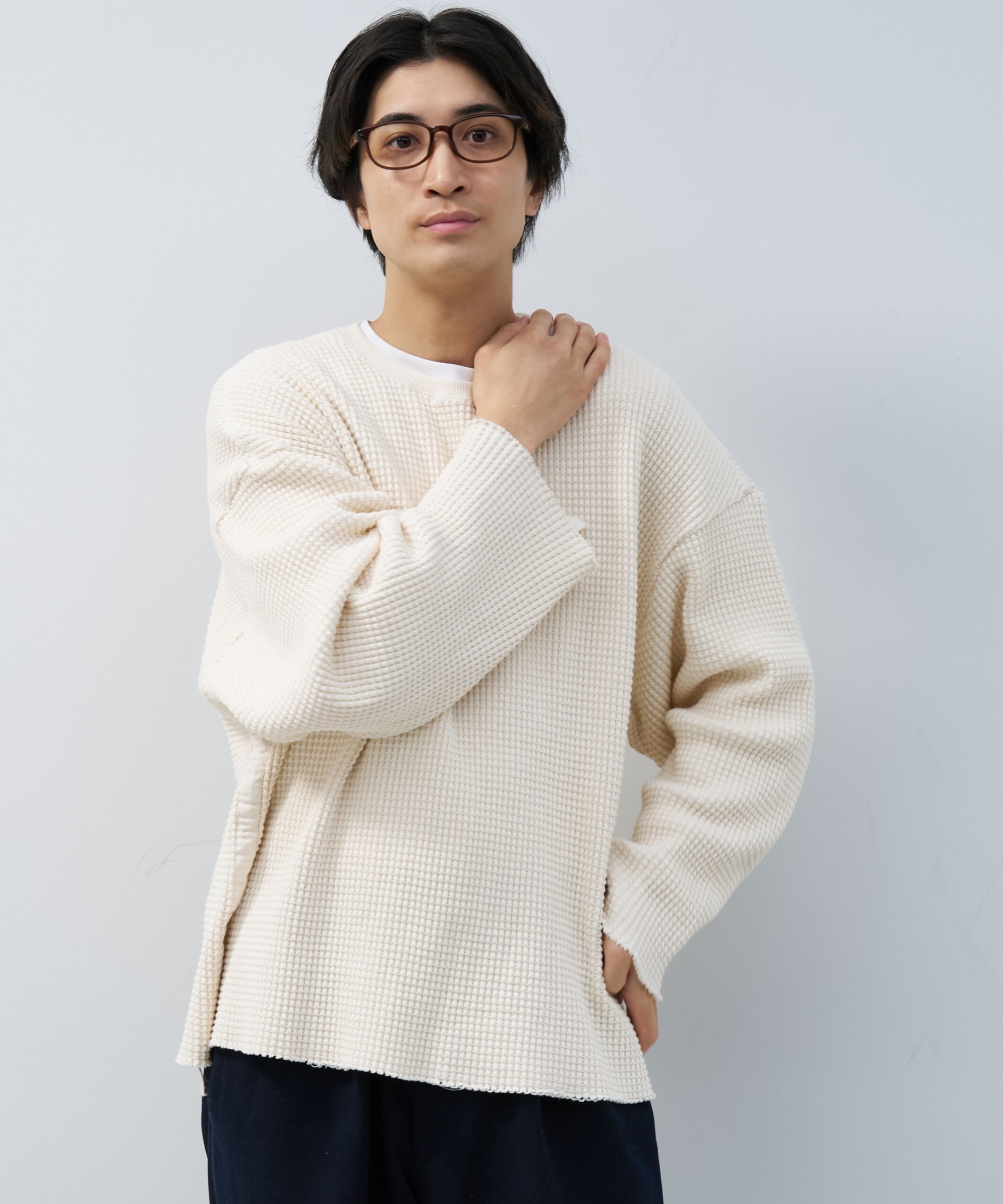  「【アウトレット価格】ウェリントン型 メガネ｜黒縁 クリア ストライプ レンズ交換券付き」|メガネ|