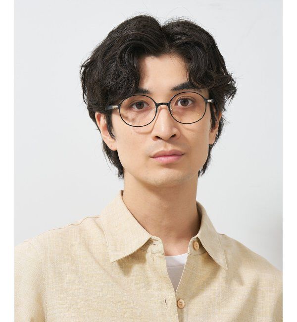  「ラウンド型 メガネ│メタル ズレ落ち防止 レザー調のラバーテンプル｜ レンズ交換券付」|メガネ|