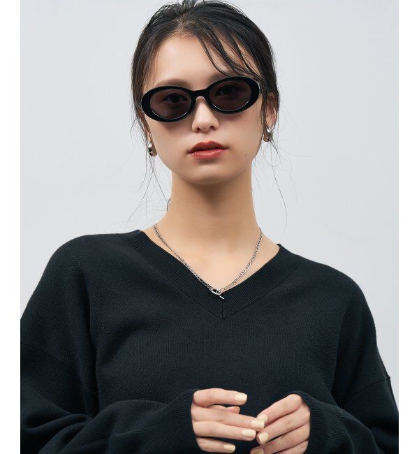  「SUNCUTGlasses/UV100%CUT オーバル型 サングラス [度無し専用] 横長フレーム 太縁 紫外線対策 UVカット」|サングラス|ブラック