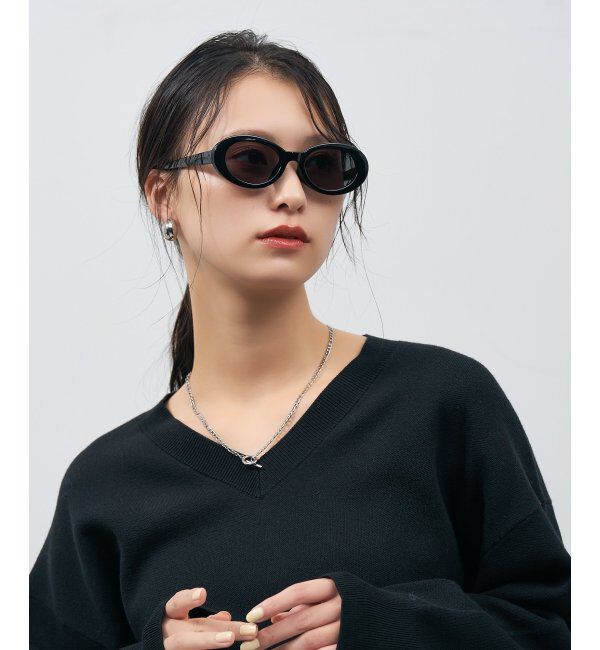  「SUNCUTGlasses/UV100%CUT オーバル型 サングラス [度無し専用] 横長フレーム 太縁 紫外線対策 UVカット」|サングラス|