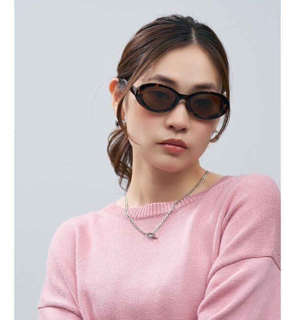  「SUNCUTGlasses/UV100%CUT オーバル型 サングラス [度無し専用] 横長フレーム 太縁 紫外線対策 UVカット」|サングラス|茶系デミ
